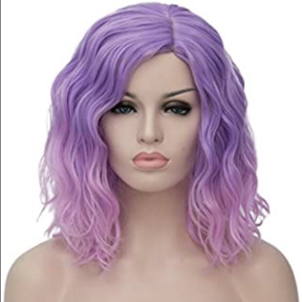 Short Bob Wavy Synthetic Hair Wig Pink/Purple